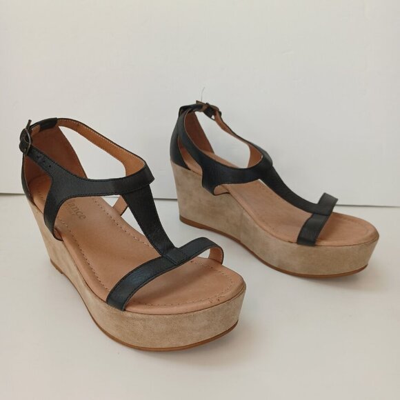 Sundance Wedge Black Tan Leather Strappy Open Toe Ankle Buckle Womens 6 or 37 - Picture 8 of 16